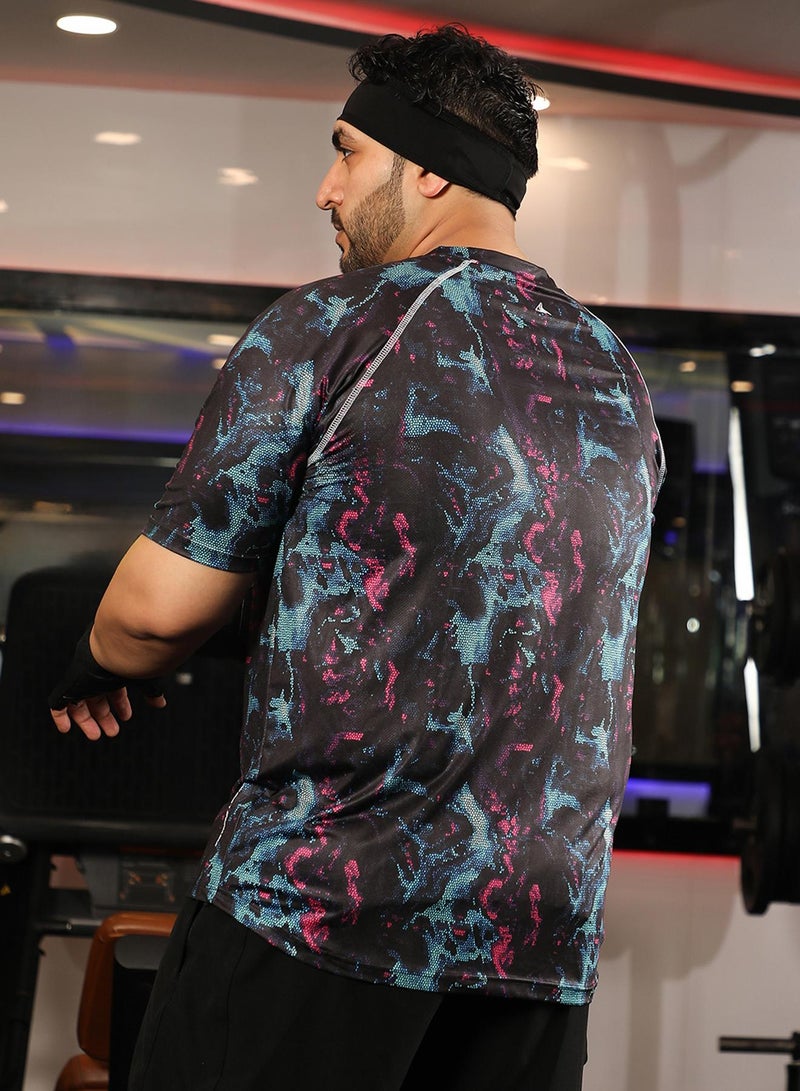 Instafab Plus Men's Midnight Black Abstract Activewear T-Shirt For Casual Wear | Crew Neck | Short Sleeve | Anti-Odor | Dri-Fit | Jersey T-Shirt Crafted With Comfort Fit & High-Performance - Image 5